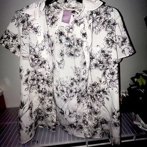 White Button up shirt with black flowers